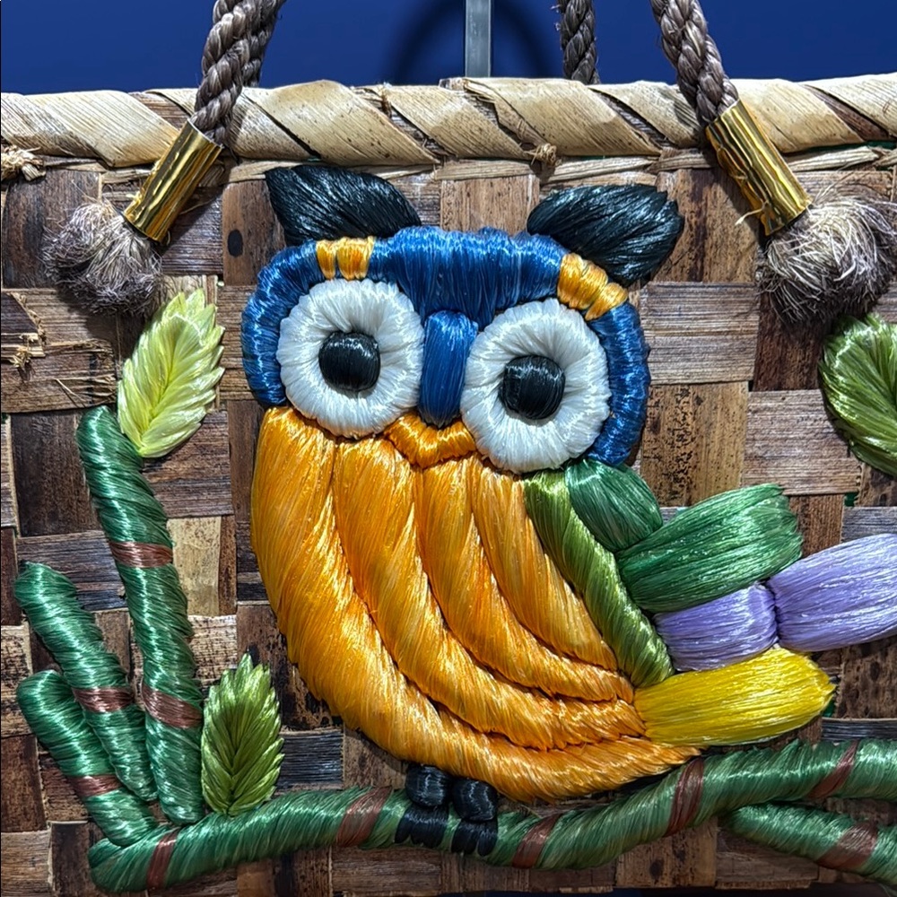 Handcrafted Owl Design Woven Tote Bag - Multicolor - Picture 2 of 8